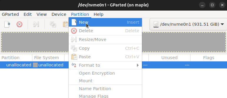 Cover Image for gparted partition new